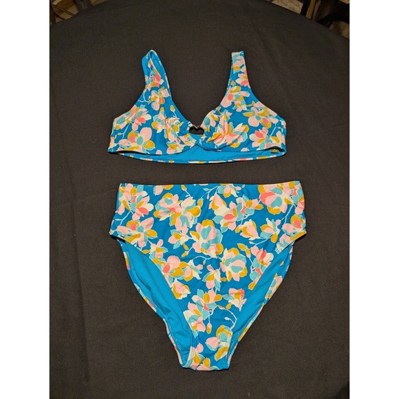 No Boundaries Other - No Boundaries Womens Blue Floral Bikini Set High Waisted Heart Cutout XL 15-17